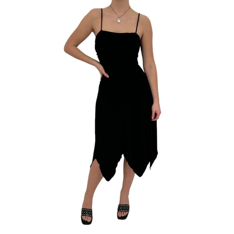 Y2k Vintage Asymmetrical Hem Layered Black Beaded Dress [S]