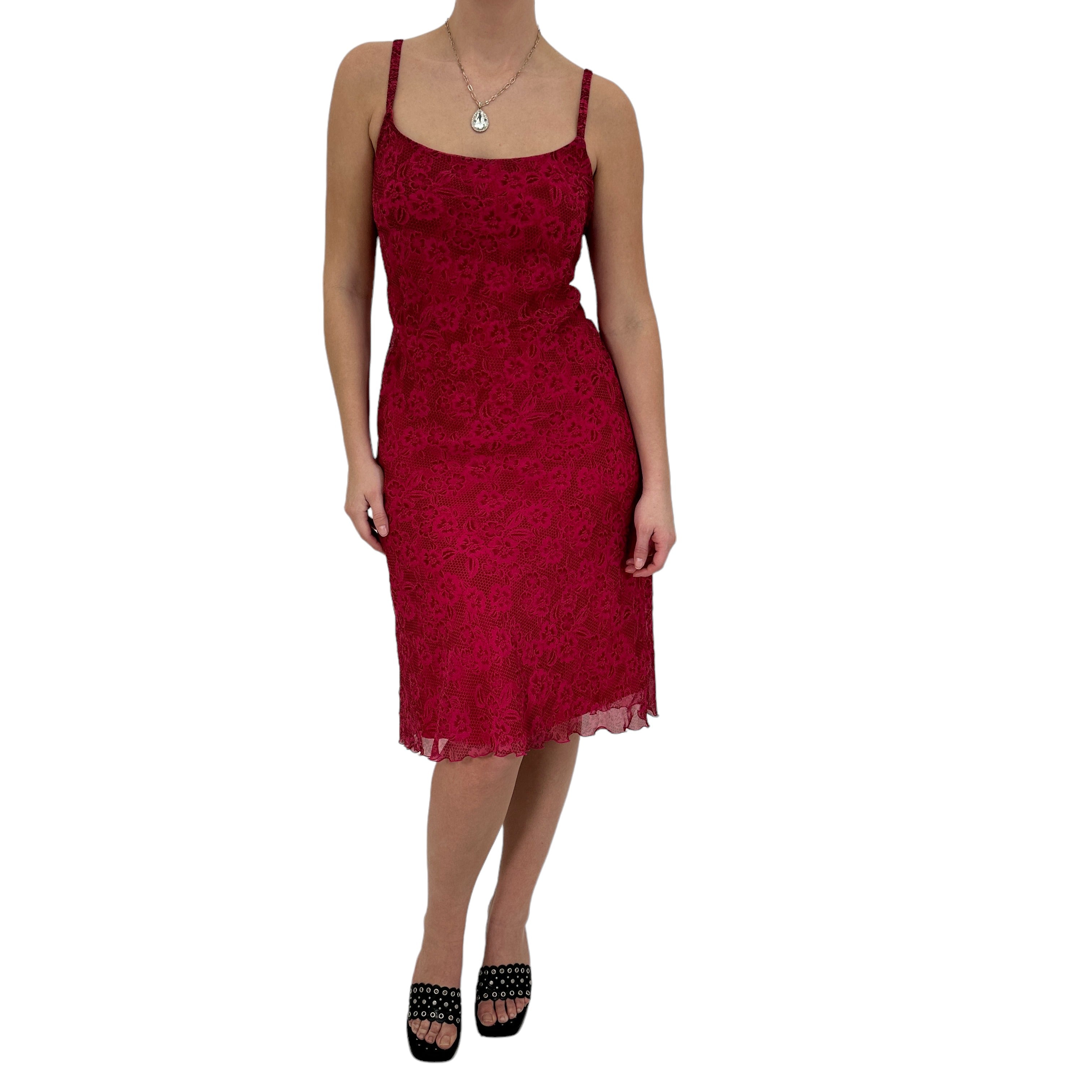 Y2k Vintage Red + Pink Floral Lace Dress [M]