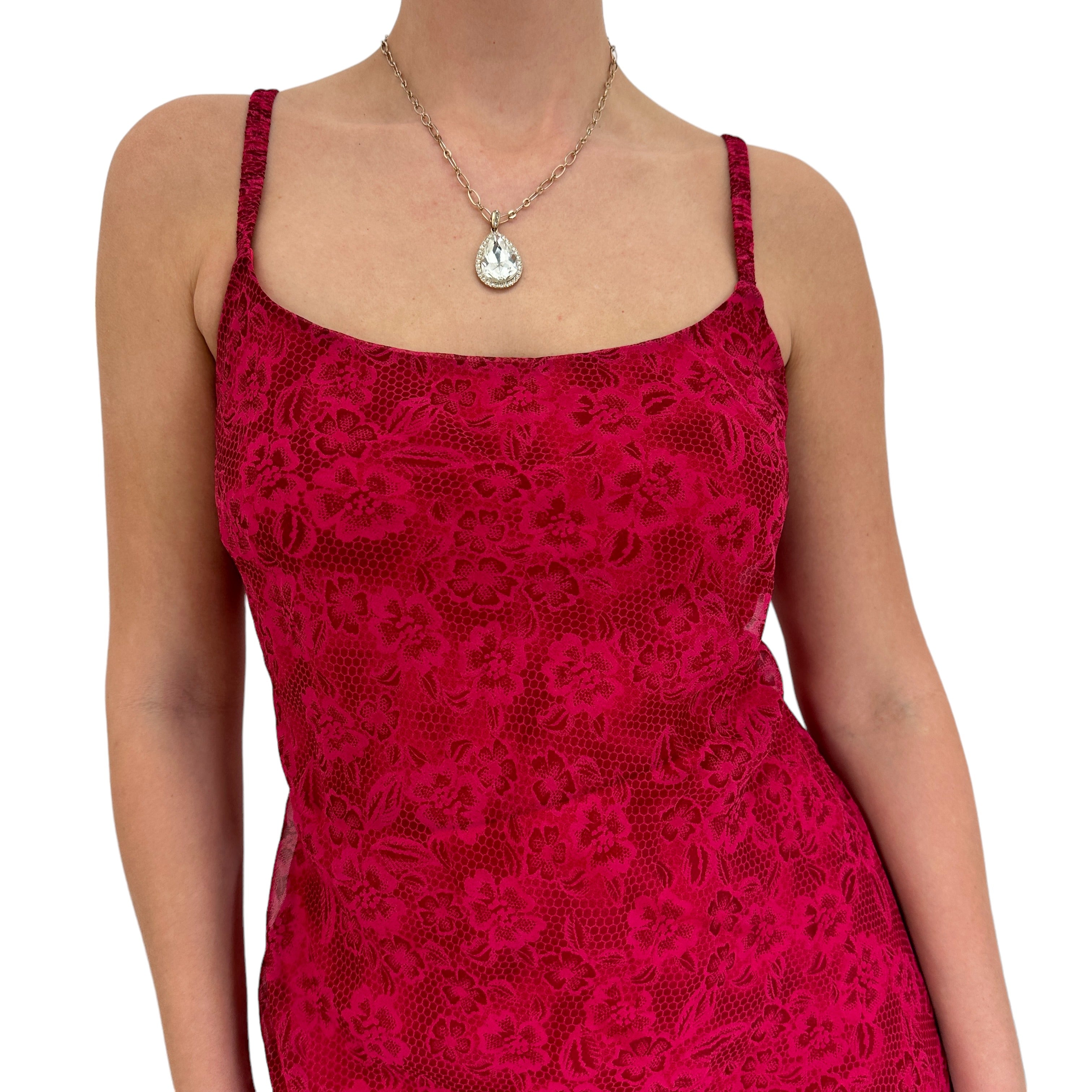 Y2k Vintage Red + Pink Floral Lace Dress [M]