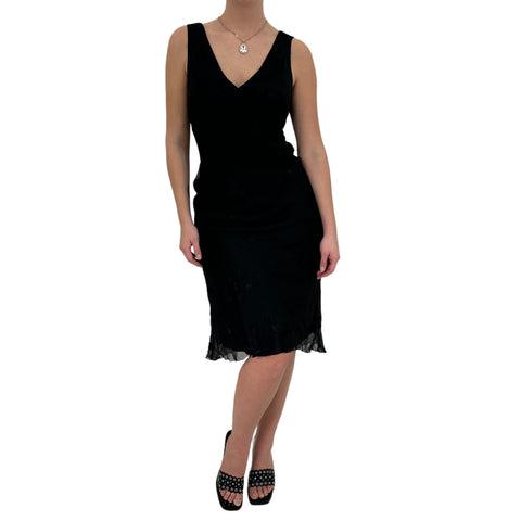Y2k Vintage Asymmetrical Hem Layered Black Beaded Dress [S]
