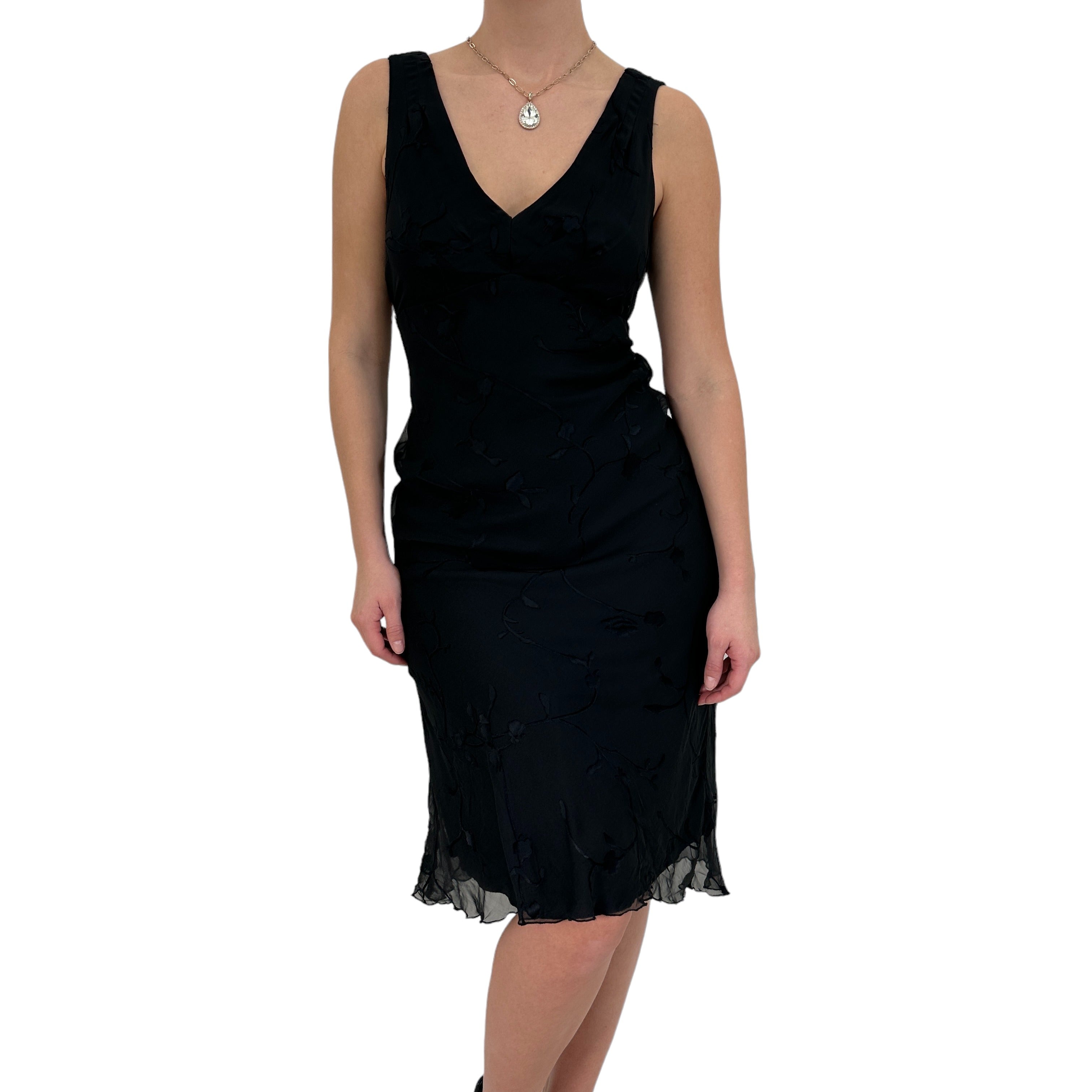 Y2k Vintage Black Floral A-Line Dress [S]
