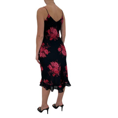 Y2k Vintage Black + Pink Floral Asymmetrical Hem Dress [S]
