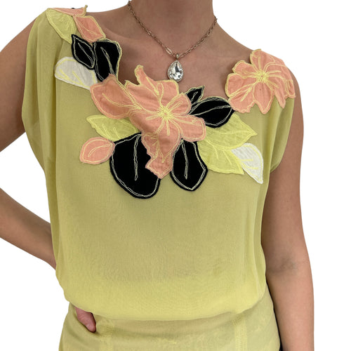 Y2k Vintage Catherine Malandrino Embroidered Flower Top [XS, S]