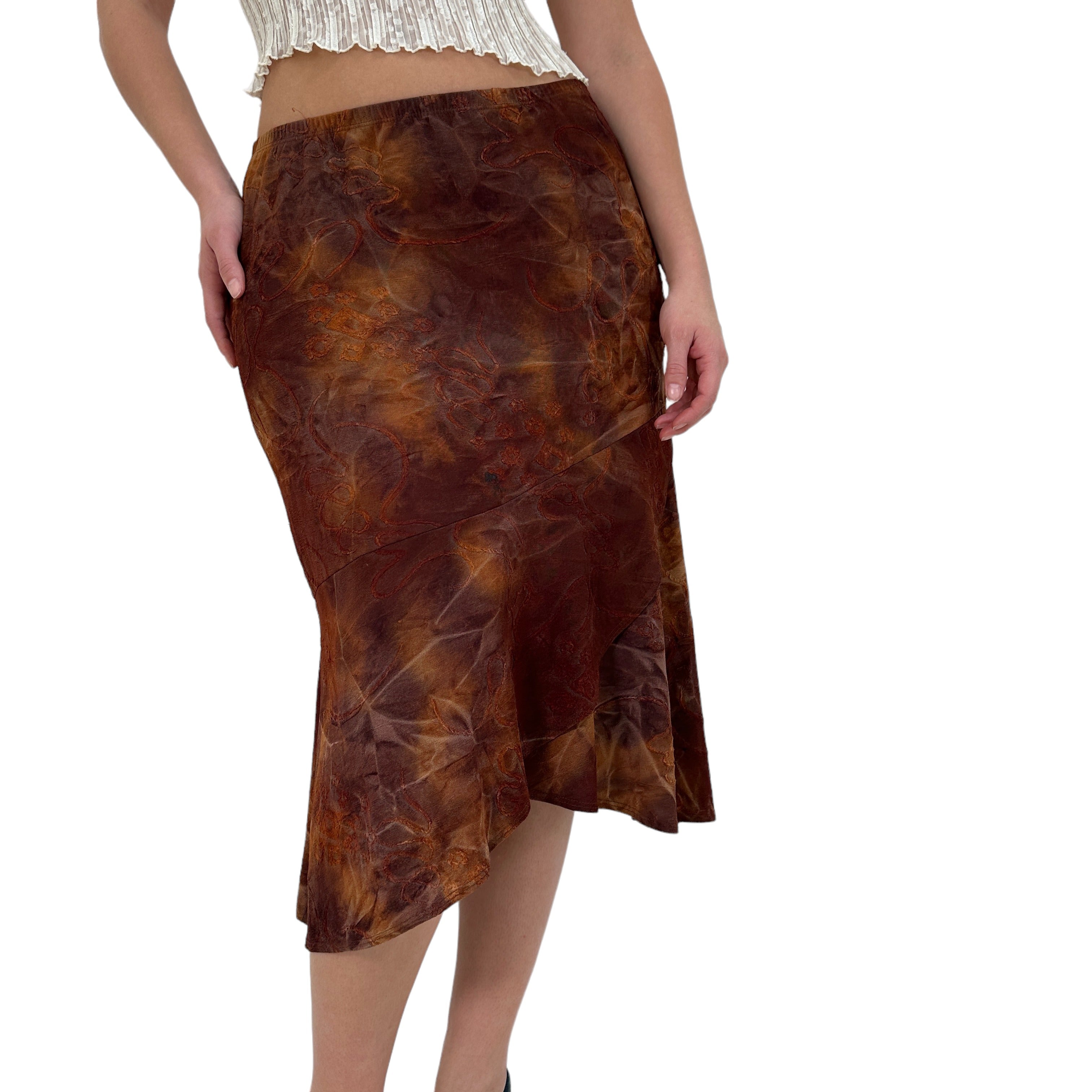 Y2k Vintage Brown Tie Dye Midi Skirt