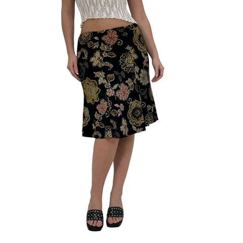 90s Vintage Black Lace Floral Mini Skirt [S, M]