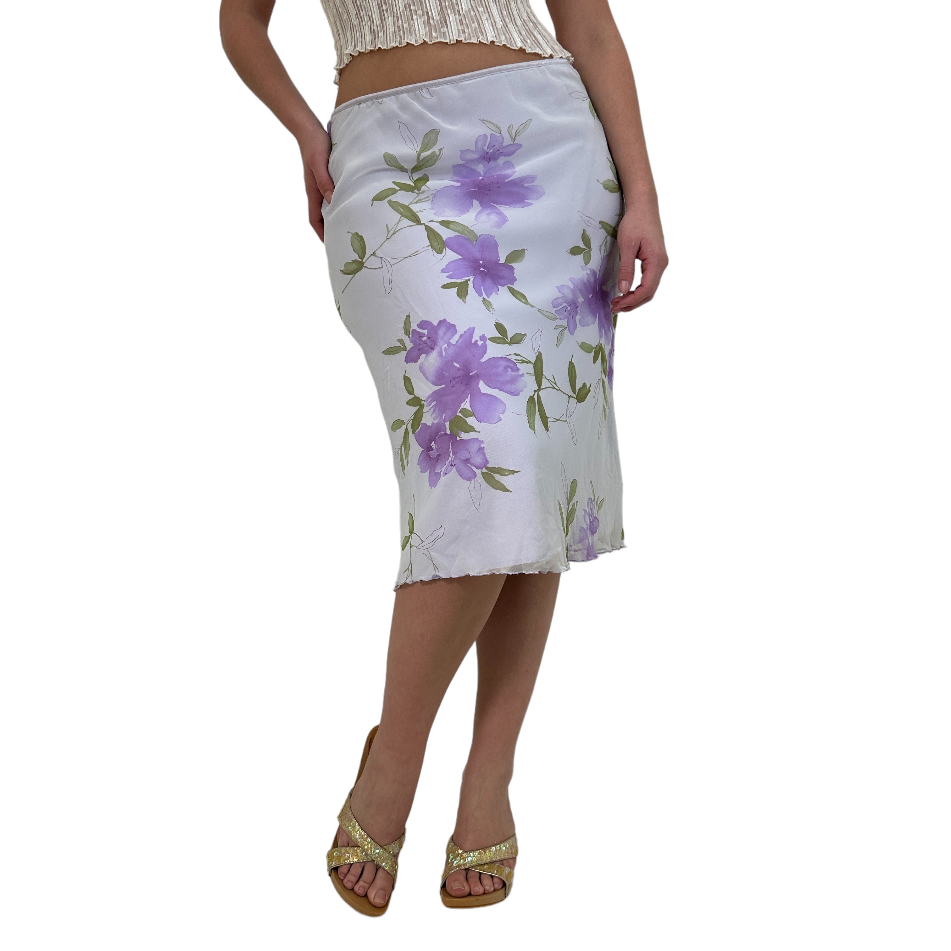 Y2k Vintage White + Purple Floral Skirt [S, M]
