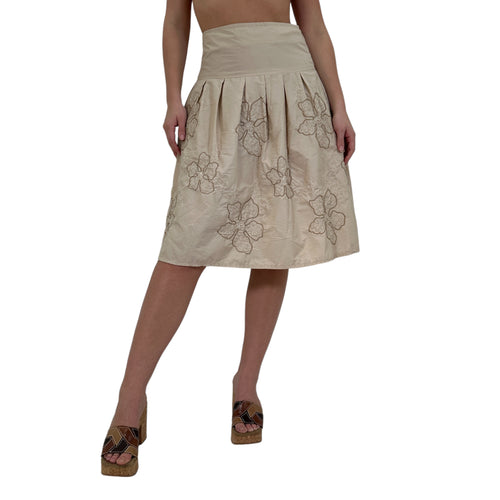 Y2k Vintage Tan Flower Embroidered Skirt [M]