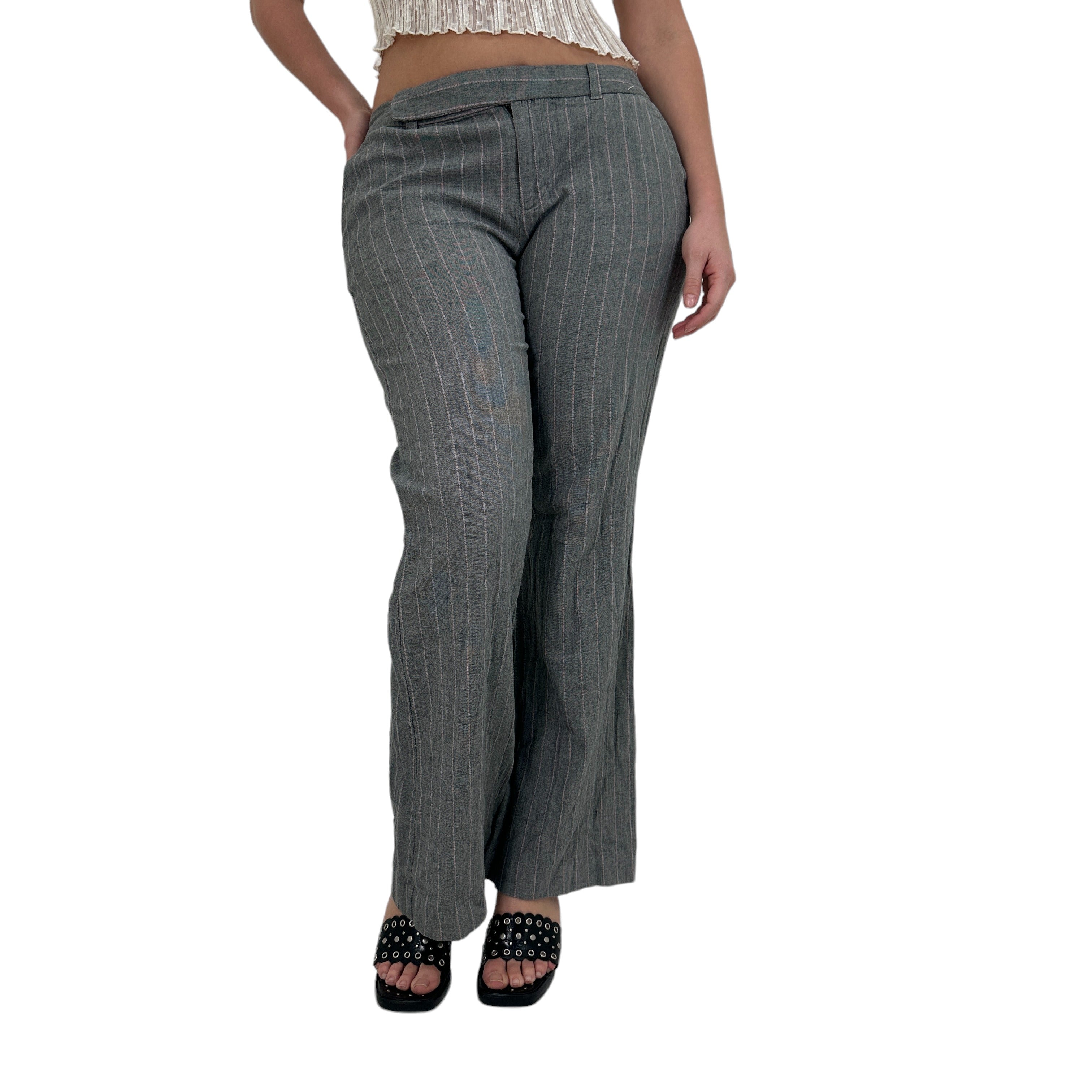 Y2k Vintage Grey Striped Straight Pants [M]
