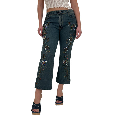 Y2k Vintage Floral Jeans Butterfly Embroidered [XS]