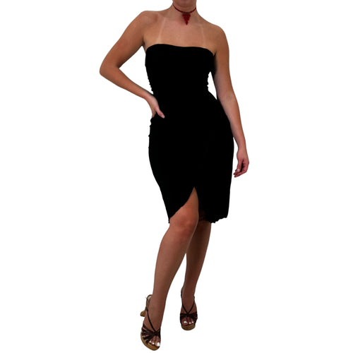 Y2k Vintage Black Asymmetrical Hem Strapless Dress [M]