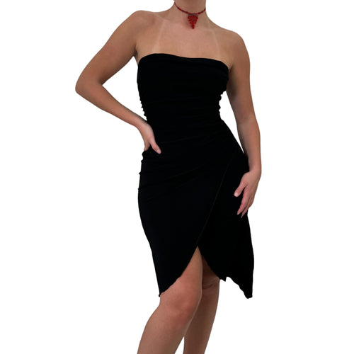 Y2k Vintage Black Asymmetrical Hem Strapless Dress [M]