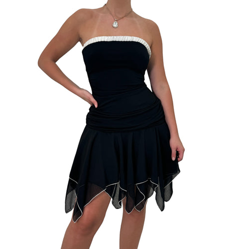 Y2k Vintage Black + White Strapless Layered Hem Dress [L]