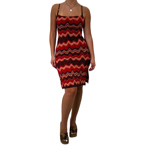 Y2k Vintage BCBGMAXAZRIA Brown + Red Waves Bodycon Dress [S]