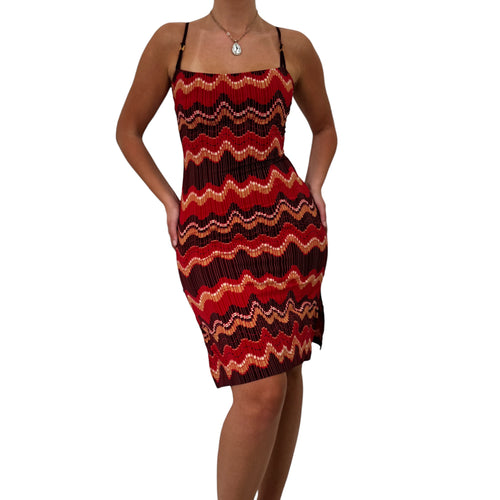 Y2k Vintage BCBGMAXAZRIA Brown + Red Waves Bodycon Dress [S]