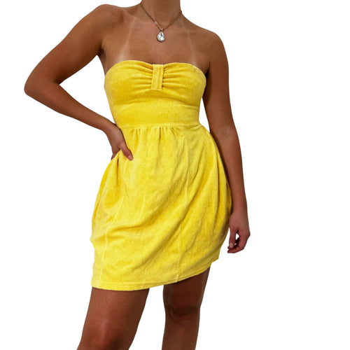 Y2k Vintage Juicy Couture Yellow Terry Cloth Strapless Dress [S]