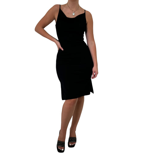 Y2k Vintage Black Cowl Neck Side Slit Dress [M]