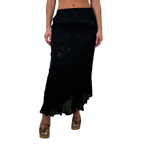 Y2k Vintage Black Floral Satin Maxi Skirt [M]