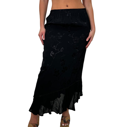 Y2k Vintage Black Floral Satin Maxi Skirt [M]