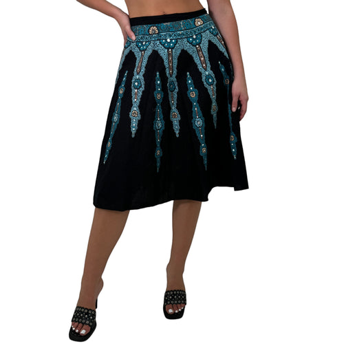 Y2k Vintage Black + Blue Sequin Midi Skirt [S]