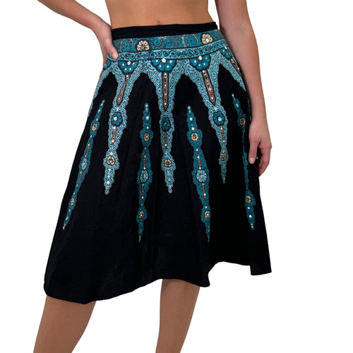 Y2k Vintage Black + Blue Sequin Midi Skirt [S]