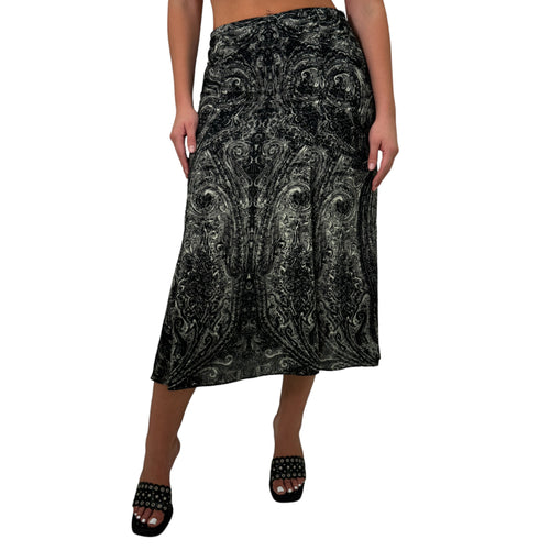 Y2k Vintage Black + White Paisley Midi Skirt [M]