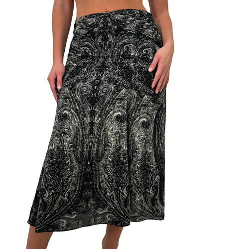 Y2k Vintage Black + White Paisley Midi Skirt [M]