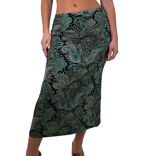 Y2k Vintage Teal + Black Paisley Maxi Skirt [M]