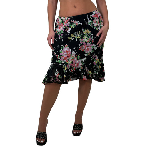 Y2k Vintage Black Multicolor Floral Skirt [L]