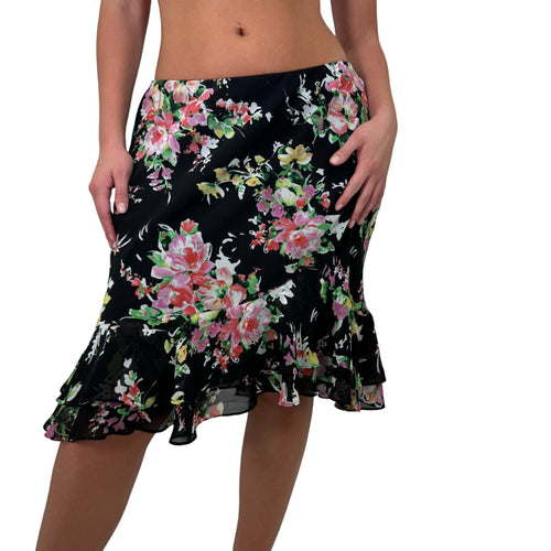 Y2k Vintage Black Multicolor Floral Skirt [L]