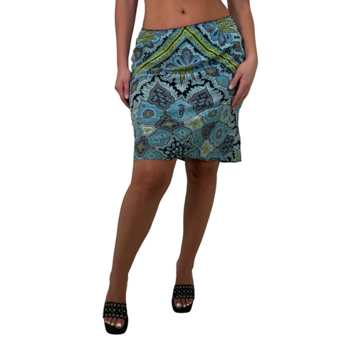 Y2k Vintage Blue + Black Printed Skirt [M]