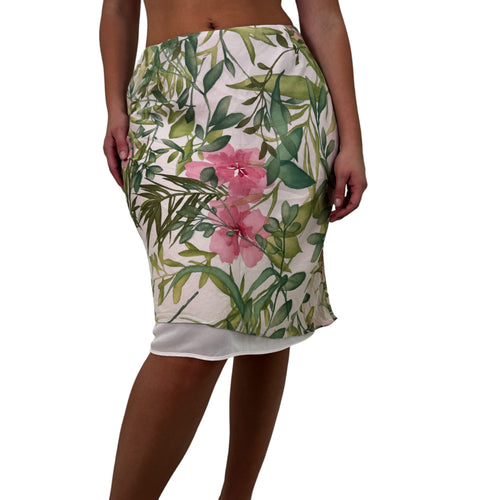 Y2k Vintage Pink + Green Tropical Midi Skirt [M]