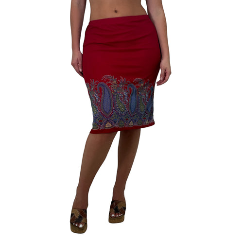 Y2k Vintage Red + Blue Paisley Skirt [M]