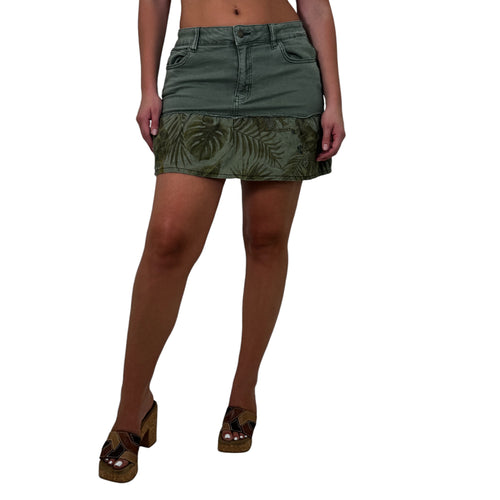 Y2k Vintage Desigual Green Tropical Mini Skirt [M]