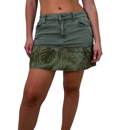 Y2k Vintage Desigual Green Tropical Mini Skirt [M]