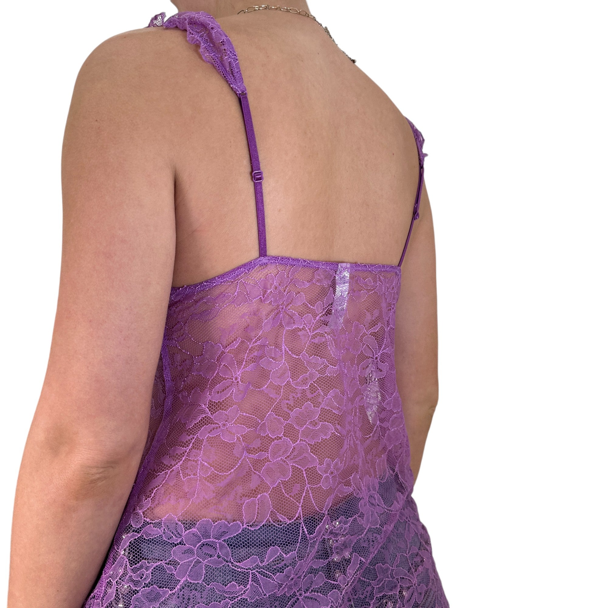 Y2k Vintage Purple Lace Floral Front Tie Top [M]