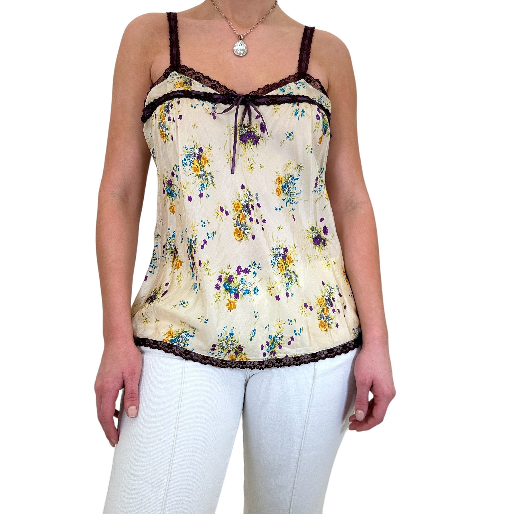 90s Vintage Floral Yellow Top [M]