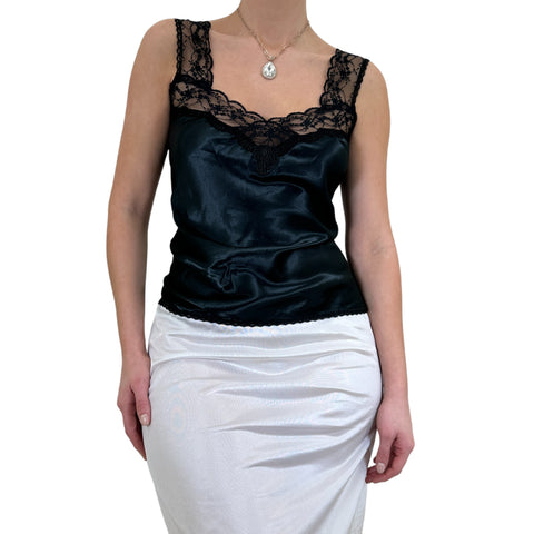 Y2k Vintage Black + Beige Floral Lace V-Neck Top w/ Sequin Details [M]