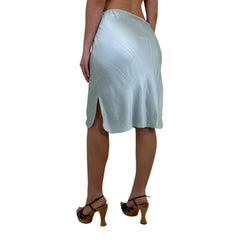 90s Vintage Blue Satin Side Slit Skirt [S, M]