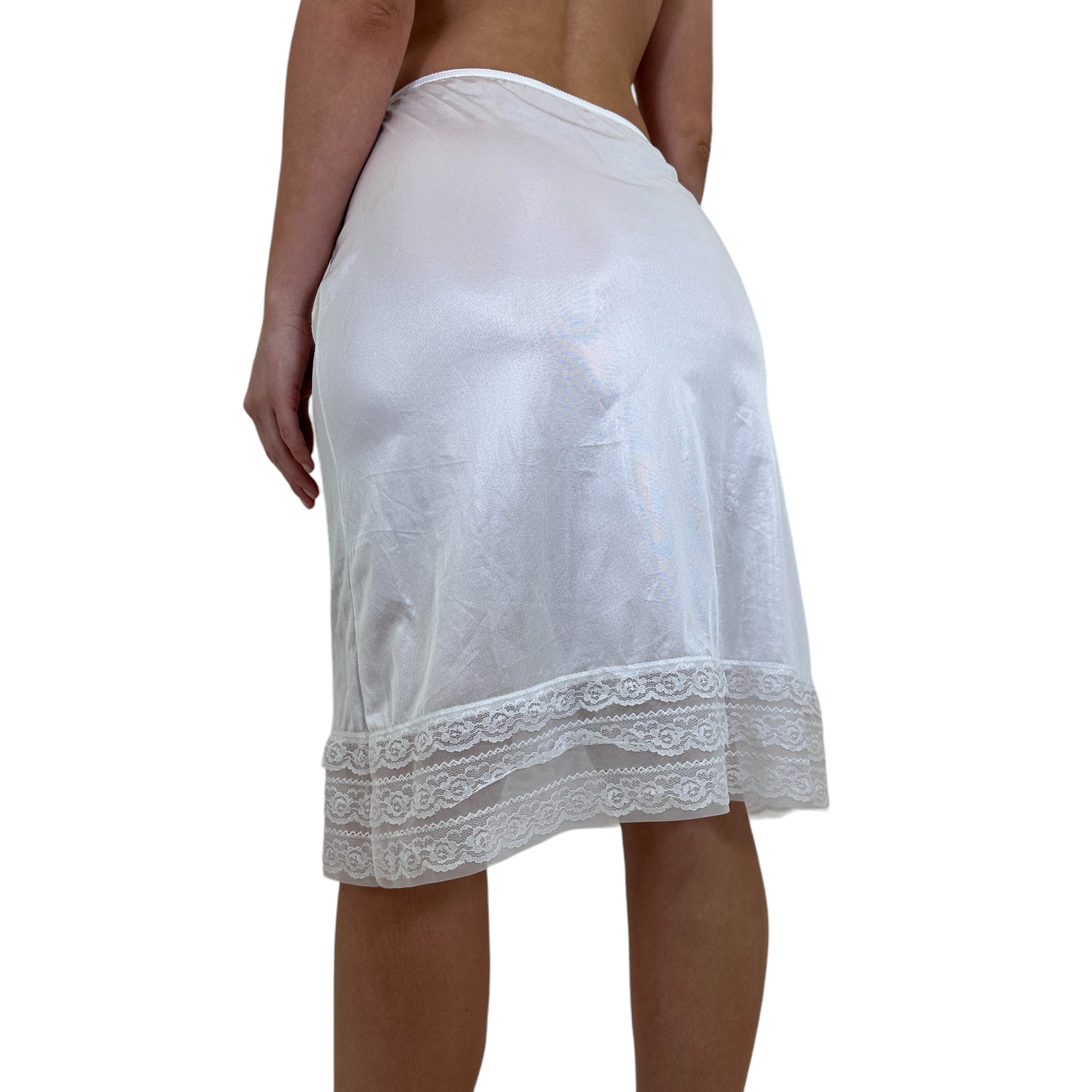 90s Vintage White Floral Lace Midi Skirt [S, M]