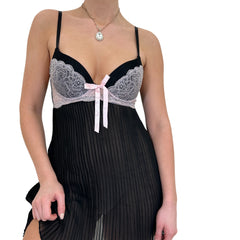 Y2k Vintage Black + Pink Pleated Slip Dress [S, M]