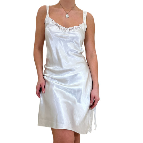 90s Vintage White Satin Slip Dress [L]