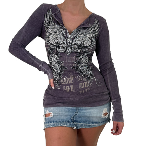 Y2k Vintage Purple Graphic Gothic Beaded Top [L]