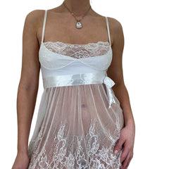 Y2k Vintage White Lace Floral Slip Dress [S]