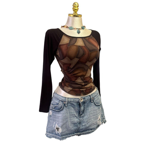 Y2K Vintage Brown Geometric Top [S]