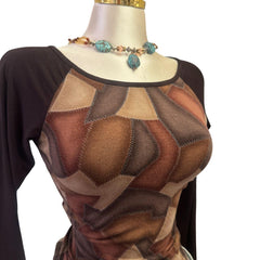 Y2K Vintage Brown Geometric Top [S]