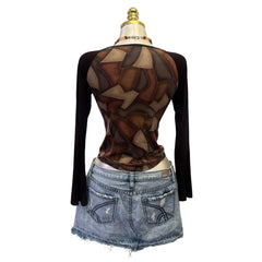 Y2K Vintage Brown Geometric Top [S]