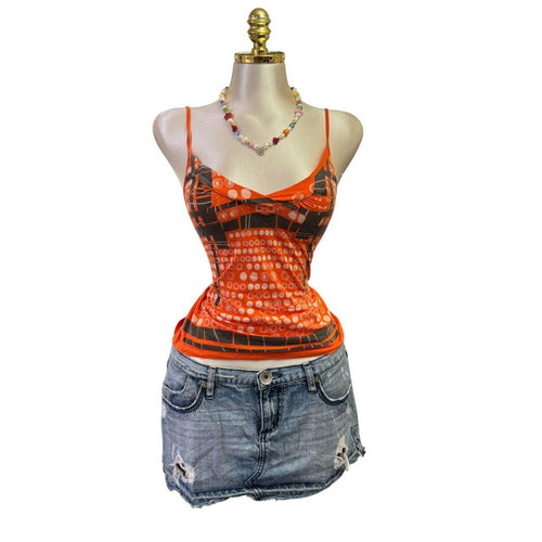 Y2K Vintage Orange Grey White Graphic Tank Top  [S]