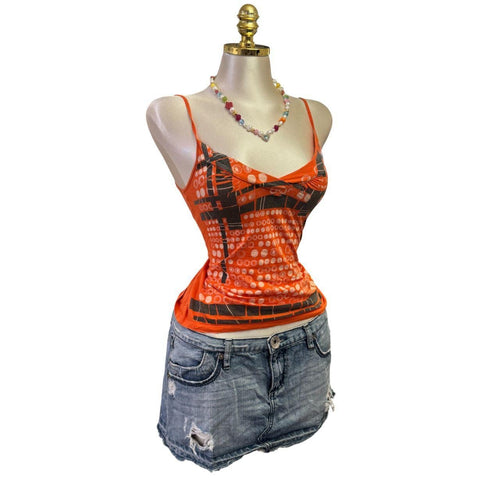 Y2K Vintage Orange Grey White Graphic Tank Top  [S]