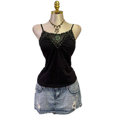 90s Vintage Black Blue Teal Sequin Tank Top [M]