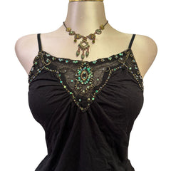 90s Vintage Black Blue Teal Sequin Tank Top [M]